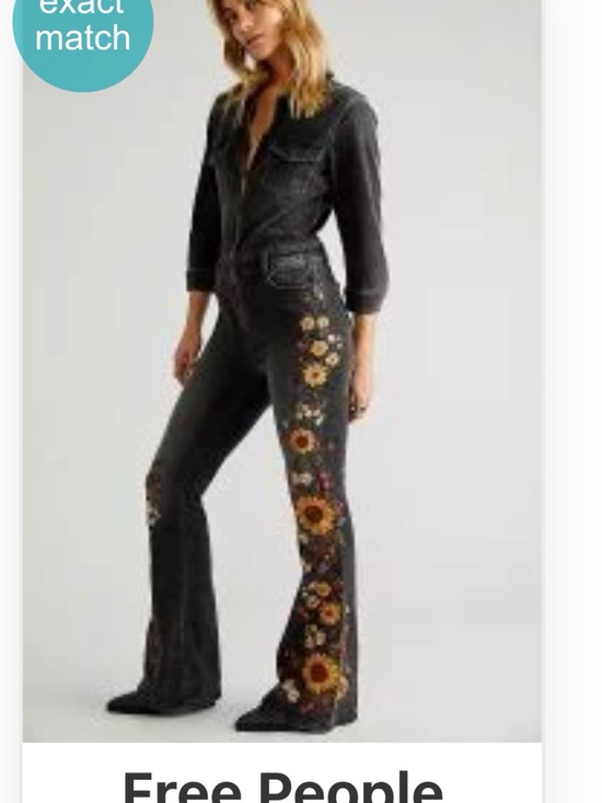 Free People Pants - Free People Driftwood Black Embroidered Floral Sun Flower Denim Jumpsuit